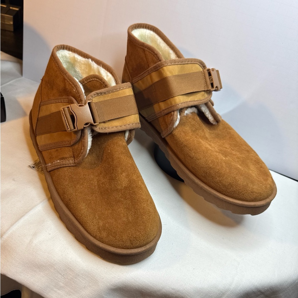 American Exchange Boots tan Brown Suede like Faux Fur Lining adjustable 9.5 NEW